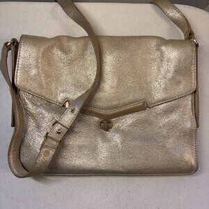 Botkier Valentina Crossbody Shoulder Bag Leather Metallic Gold Chic